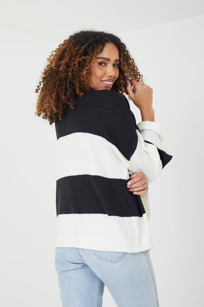 Brave Soul Black Striped Lightweight Knitted Jumper - Black Image 3