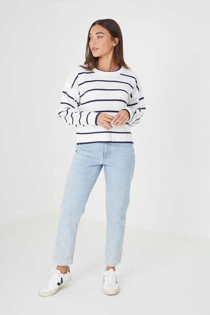 Brave Soul Ivory Fine Stripe Lightweight Knitted Jumper - Ivory Image 1