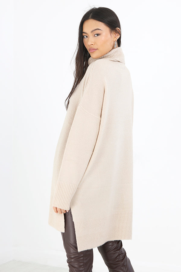 Brave Soul Camel Oversized Roll Neck Jumper - Camel Image 2