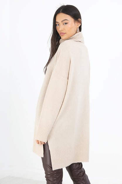 Brave Soul Camel Oversized Roll Neck Jumper - Camel Image 2