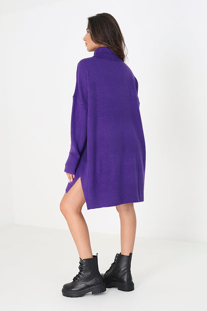 Brave Soul Purple Oversized Roll Neck Jumper - Purple Image 2
