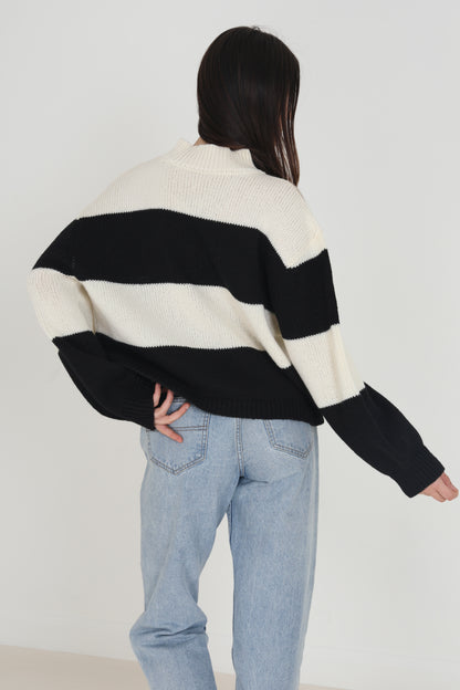 Brave Soul Black Crew Neck Striped Jumper With Balloon Sleeves - Black Image 2