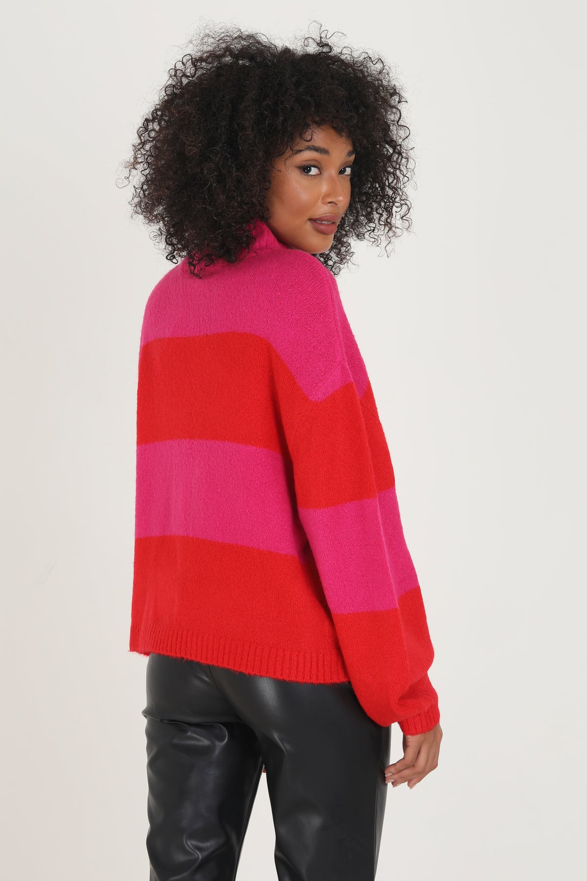 Brave Soul Red Crew Neck Striped Jumper With Balloon Sleeves - Red Image 2
