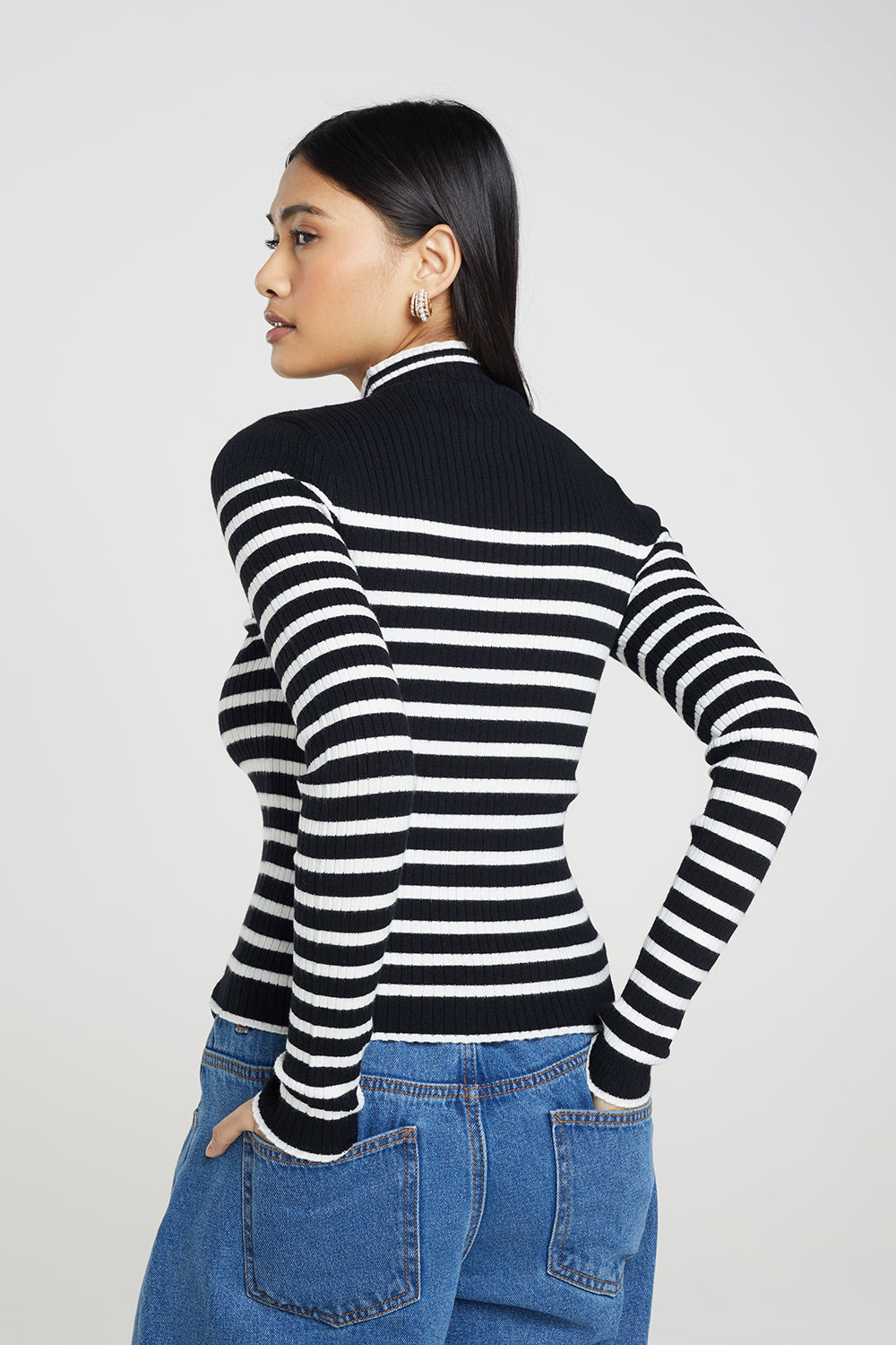 Brave Soul Black Stripe Rib Turtleneck Jumper - Black Image 2