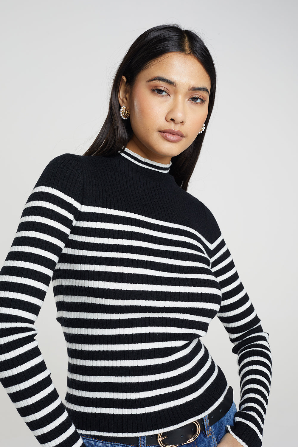 Brave Soul Black Stripe Rib Turtleneck Jumper - Black Image 4