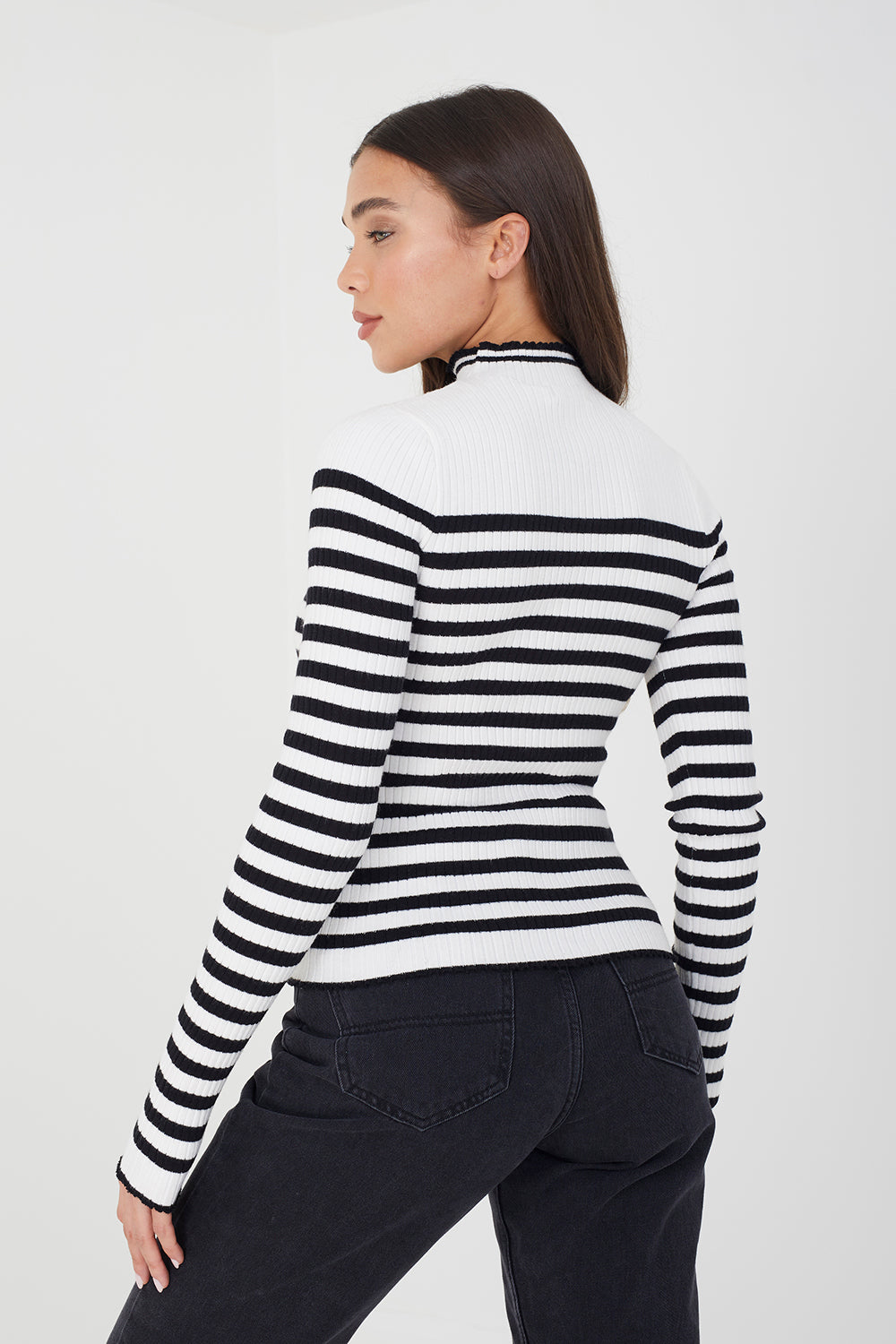 Brave Soul Ivory Stripe Rib Turtleneck Jumper - Ivory Image 2