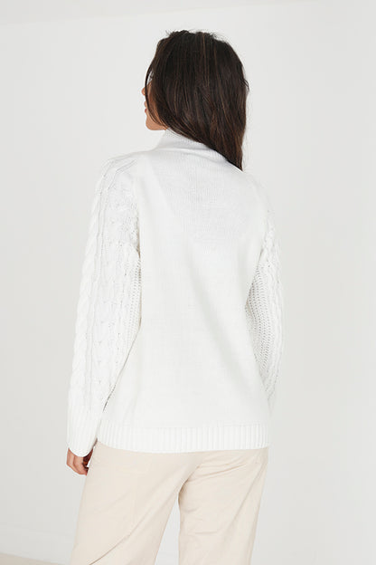 Brave Soul Ecru Turtle Neck Cable Knit Jumper With Button Detail - Ecru Image 2