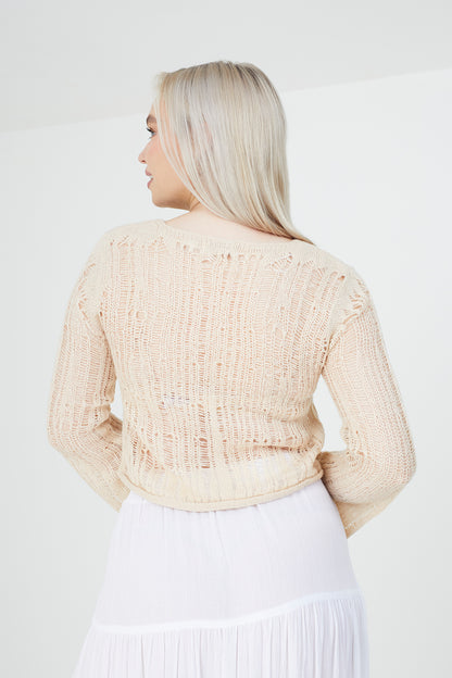 Brave Soul Natural Ladder Stitch Crew Neck Jumper - Natural Image 2