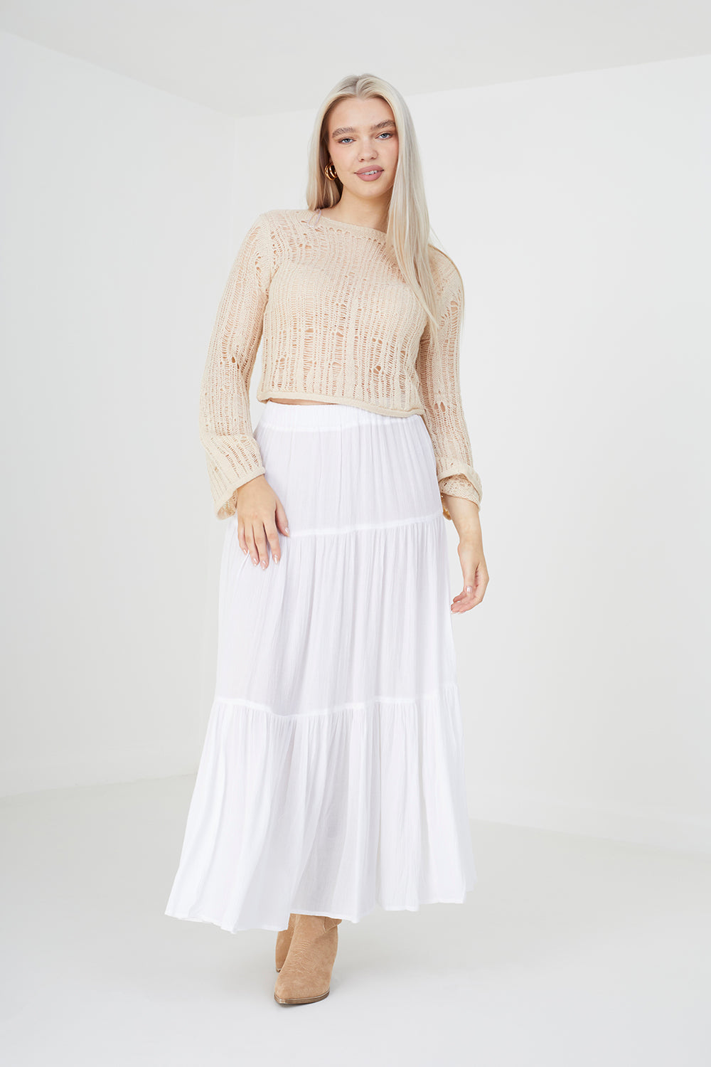 Brave Soul Natural Ladder Stitch Crew Neck Jumper - Natural Image 3