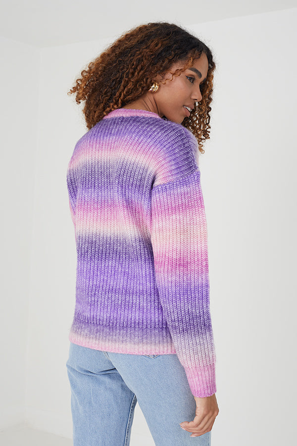 Brave Soul Lilac Ombre Fisherman Knit Jumper - Lilac Image 2