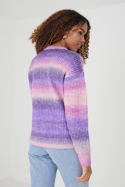 Brave Soul Lilac Ombre Fisherman Knit Jumper - Lilac Image 2