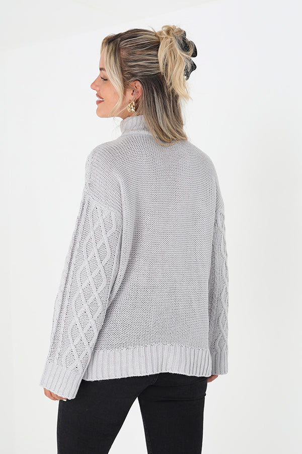 Brave Soul Grey Cable Knit Jumper With Zip Neck - Grey Image 2