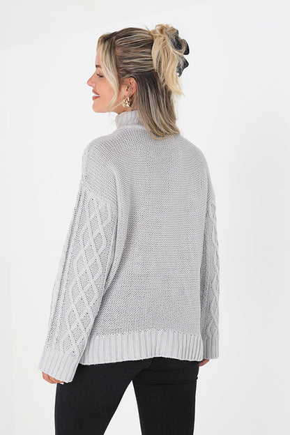 Brave Soul Grey Cable Knit Jumper With Zip Neck - Grey Image 2
