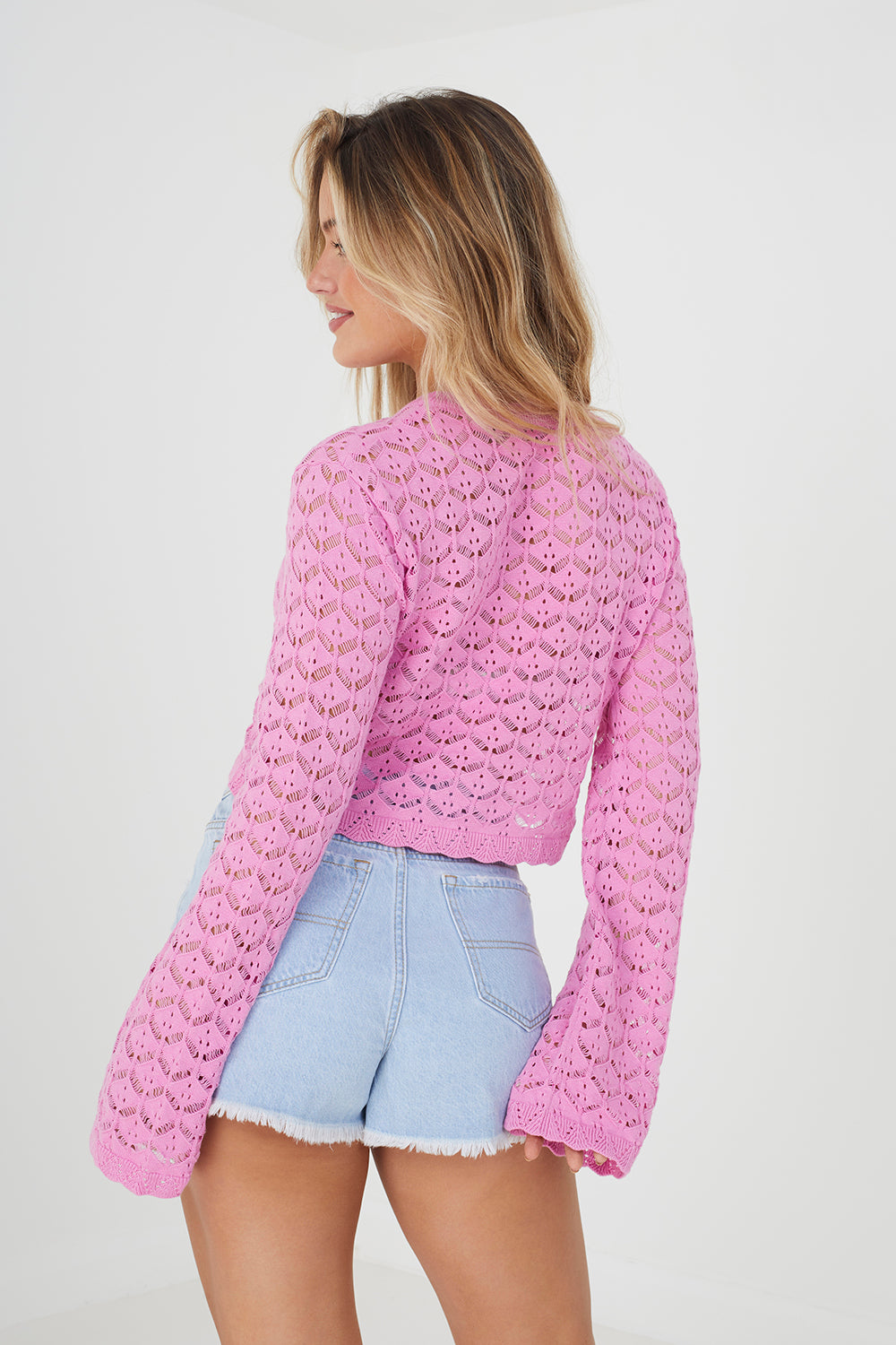 Brave Soul Pink Cotton Open Stitch Crew Neck Jumper - Pink Image 2