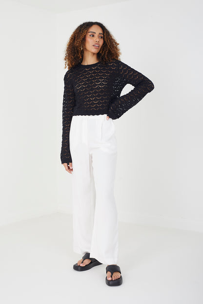 Brave Soul Black Cotton Open Stitch Crew Neck Jumper - Black Image 3