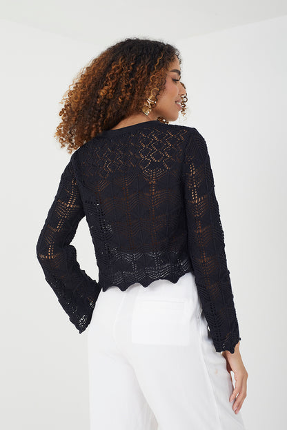 Brave Soul Black Cotton Pointelle Jumper - Black Image 2