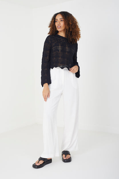 Brave Soul Black Cotton Pointelle Jumper - Black Image 3