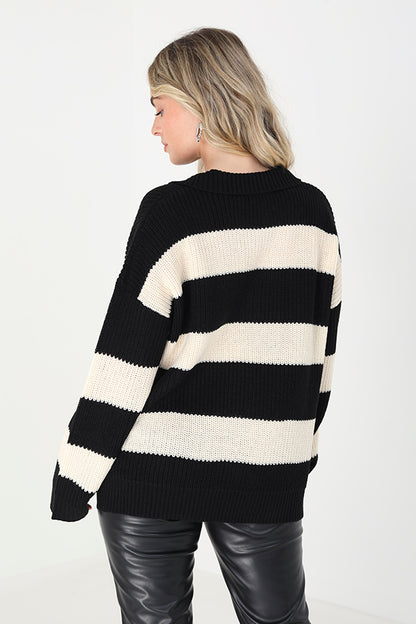 Brave Soul Black Open Collar Fisherman Knit Jumper - Black Image 2