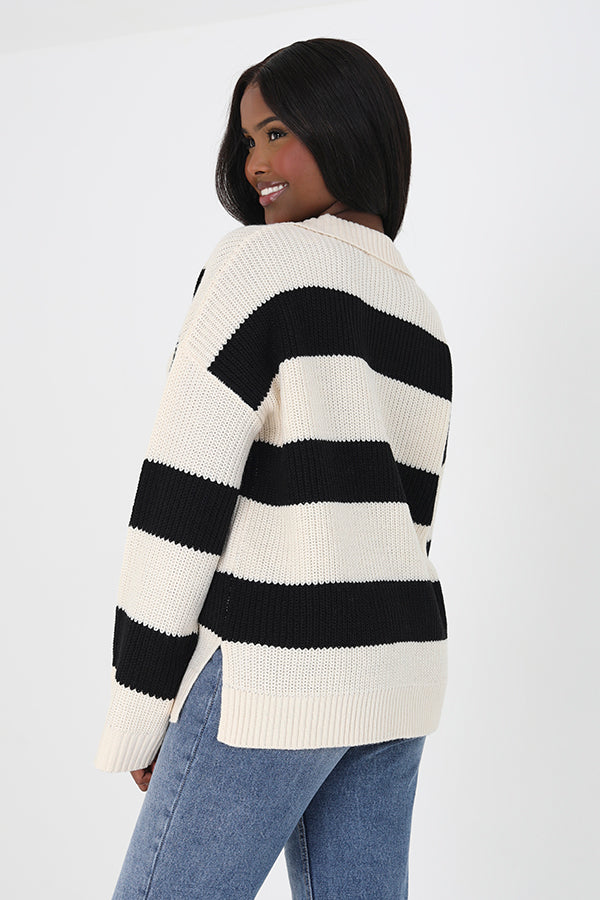 Brave Soul Cream Open Collar Fisherman Knit Jumper - Cream Image 2