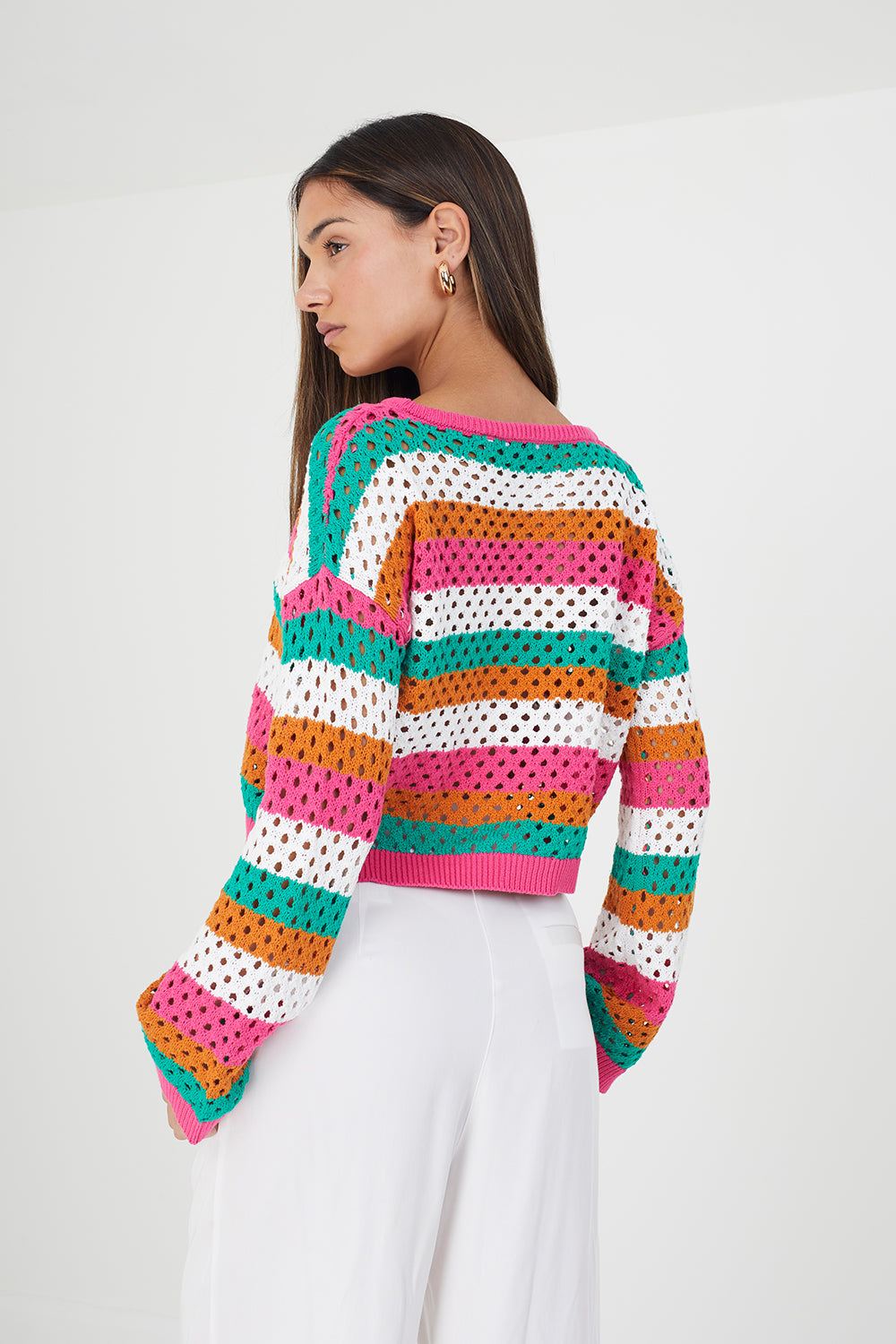 Brave Soul Multi Cotton Mesh Stripe Jumper - Multi Image 2