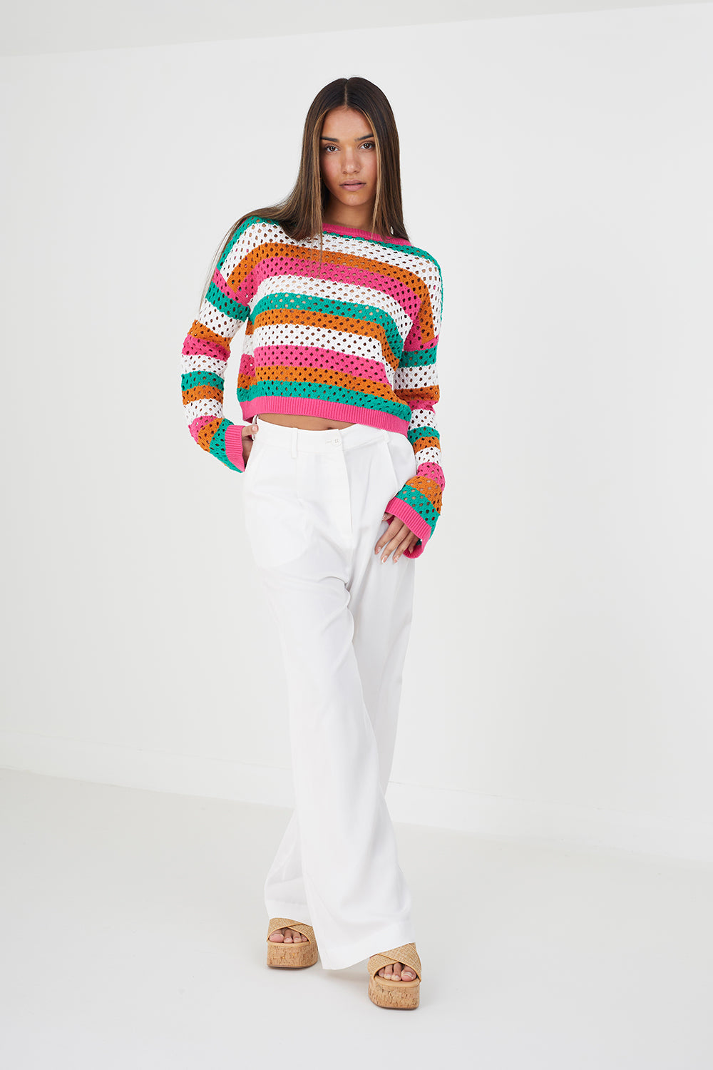 Brave Soul Multi Cotton Mesh Stripe Jumper - Multi Image 3