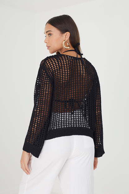 Brave Soul Black Open Knit Mesh Jumper - Black Image 2
