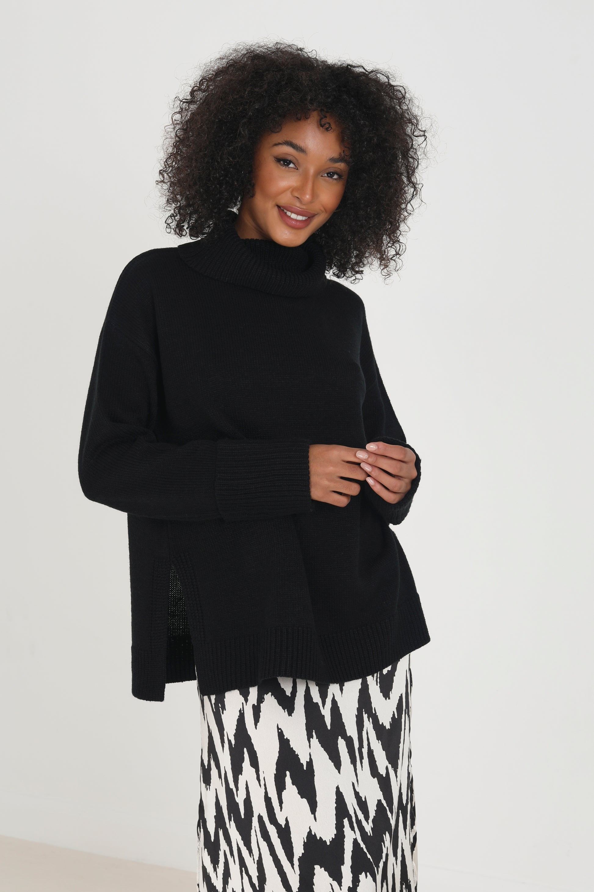 Brave Soul Black Roll Neck Jumper With Turn Up Cuffs - Black Image 1