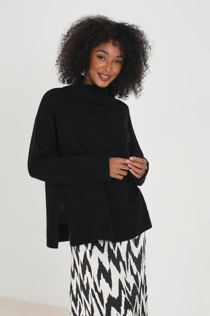 Brave Soul Black Roll Neck Jumper With Turn Up Cuffs - Black Image 1