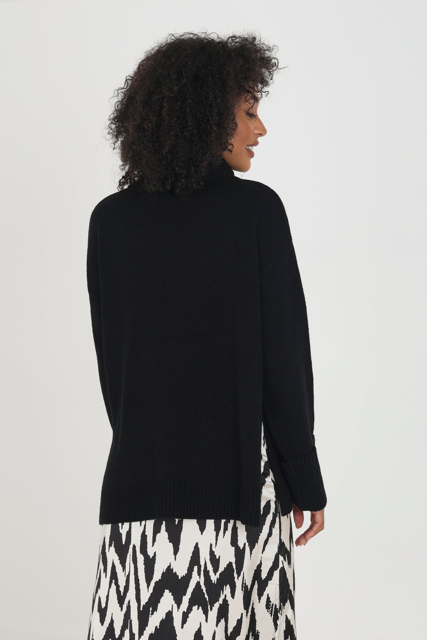 Brave Soul Black Roll Neck Jumper With Turn Up Cuffs - Black Image 2