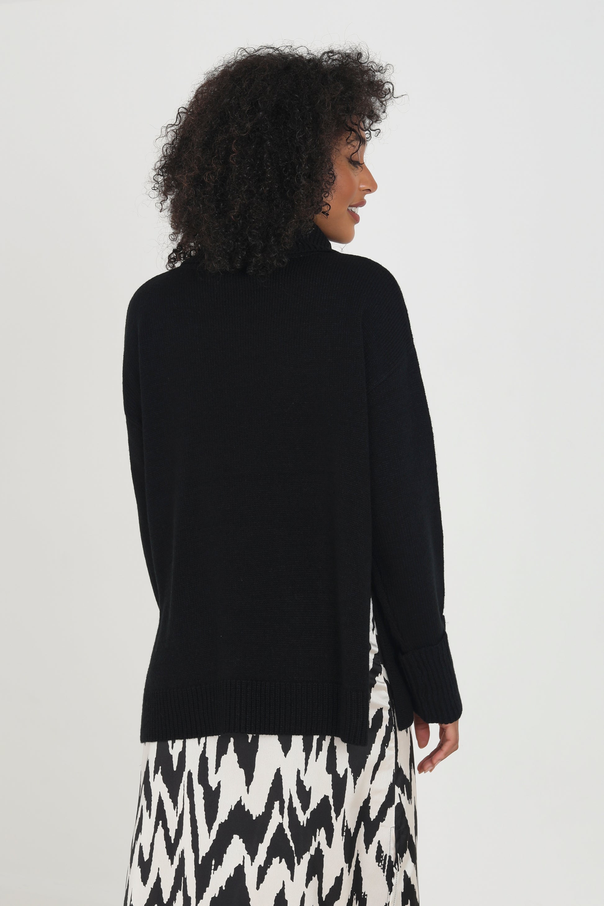 Brave Soul Black Roll Neck Jumper With Turn Up Cuffs - Black Image 2