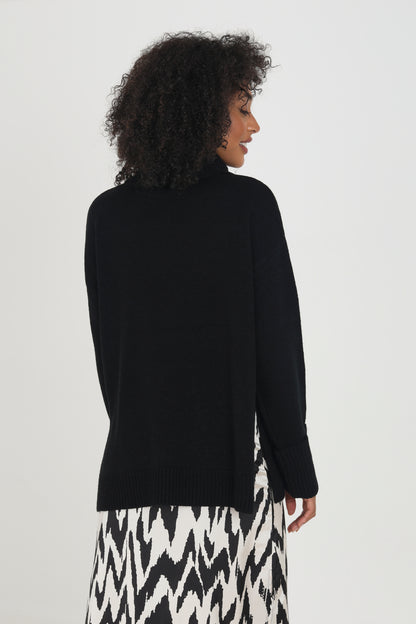 Brave Soul Black Roll Neck Jumper With Turn Up Cuffs - Black Image 2
