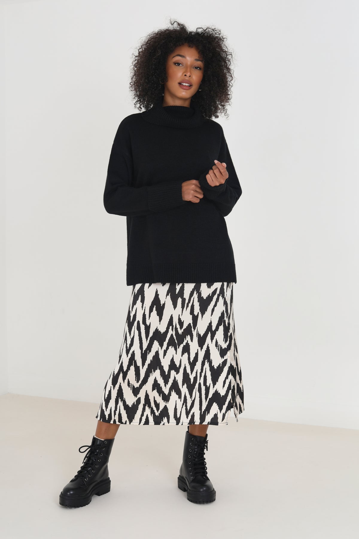 Brave Soul Black Roll Neck Jumper With Turn Up Cuffs - Black Image 3