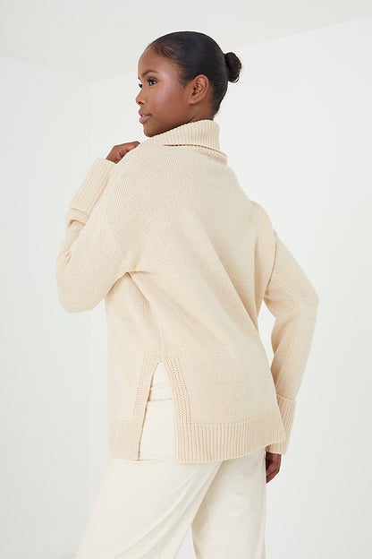 Brave Soul Stone Roll Neck Jumper With Turn Up Cuffs - Stone Image 2
