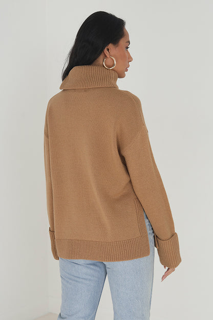 Brave Soul Camel Roll Neck Jumper With Turn Up Cuffs - Camel Image 2