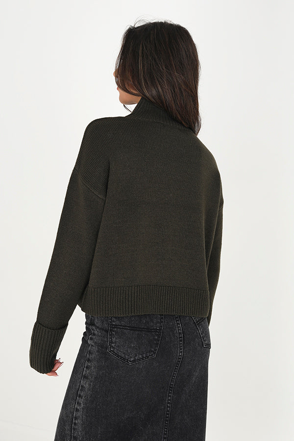 Brave Soul Khaki Turtle Neck Fisherman Knit Jumper - Khaki Image 2