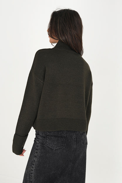 Brave Soul Khaki Turtle Neck Fisherman Knit Jumper - Khaki Image 2