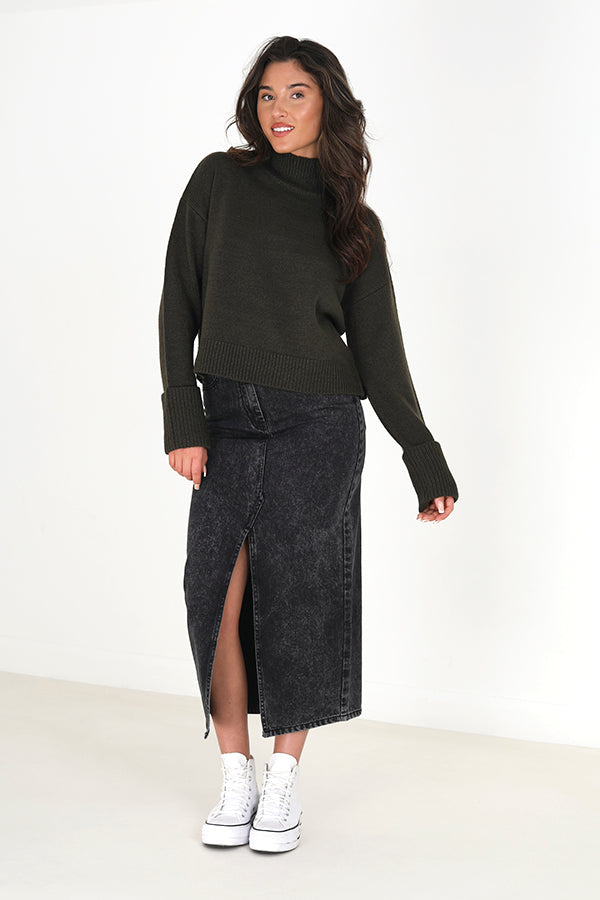 Brave Soul Khaki Turtle Neck Fisherman Knit Jumper - Khaki Image 3