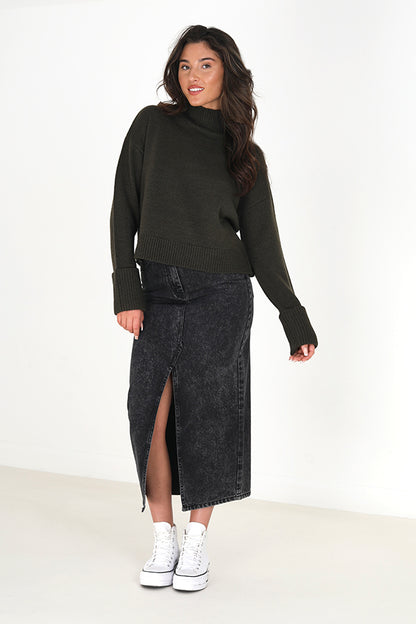 Brave Soul Khaki Turtle Neck Fisherman Knit Jumper - Khaki Image 3