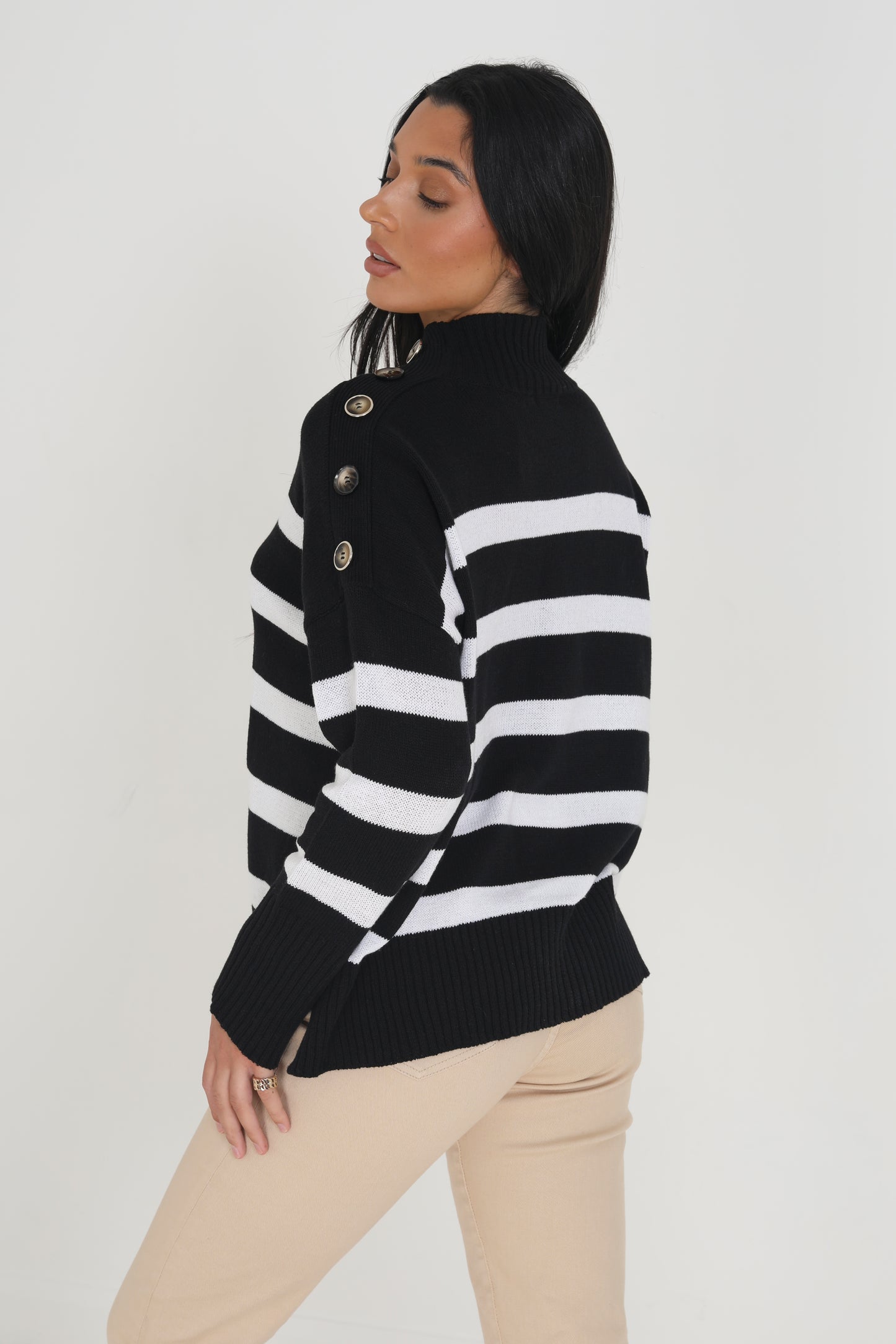 Brave Soul Navy Turtle Neck Jumper With Button Details - Navy Image 2