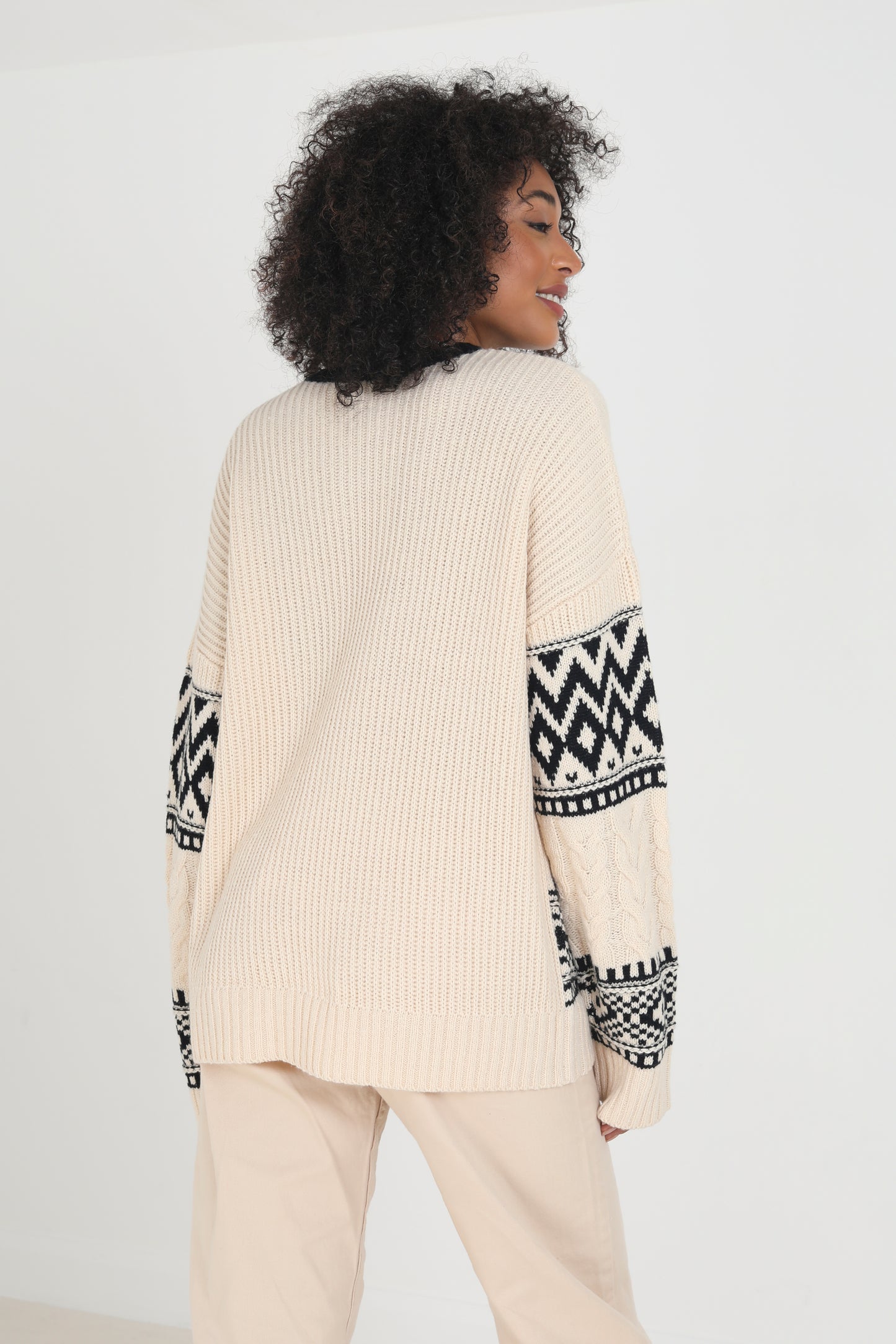 Brave Soul Ecru Oversized Cable Knit Jacquard Jumper - Ecru Image 2