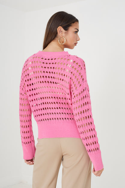 Brave Soul Pink Mesh Cropped Oversized Jumper - Pink Image 2