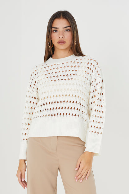 Brave Soul Cream Mesh Cropped Oversized Jumper - Cream Image 1