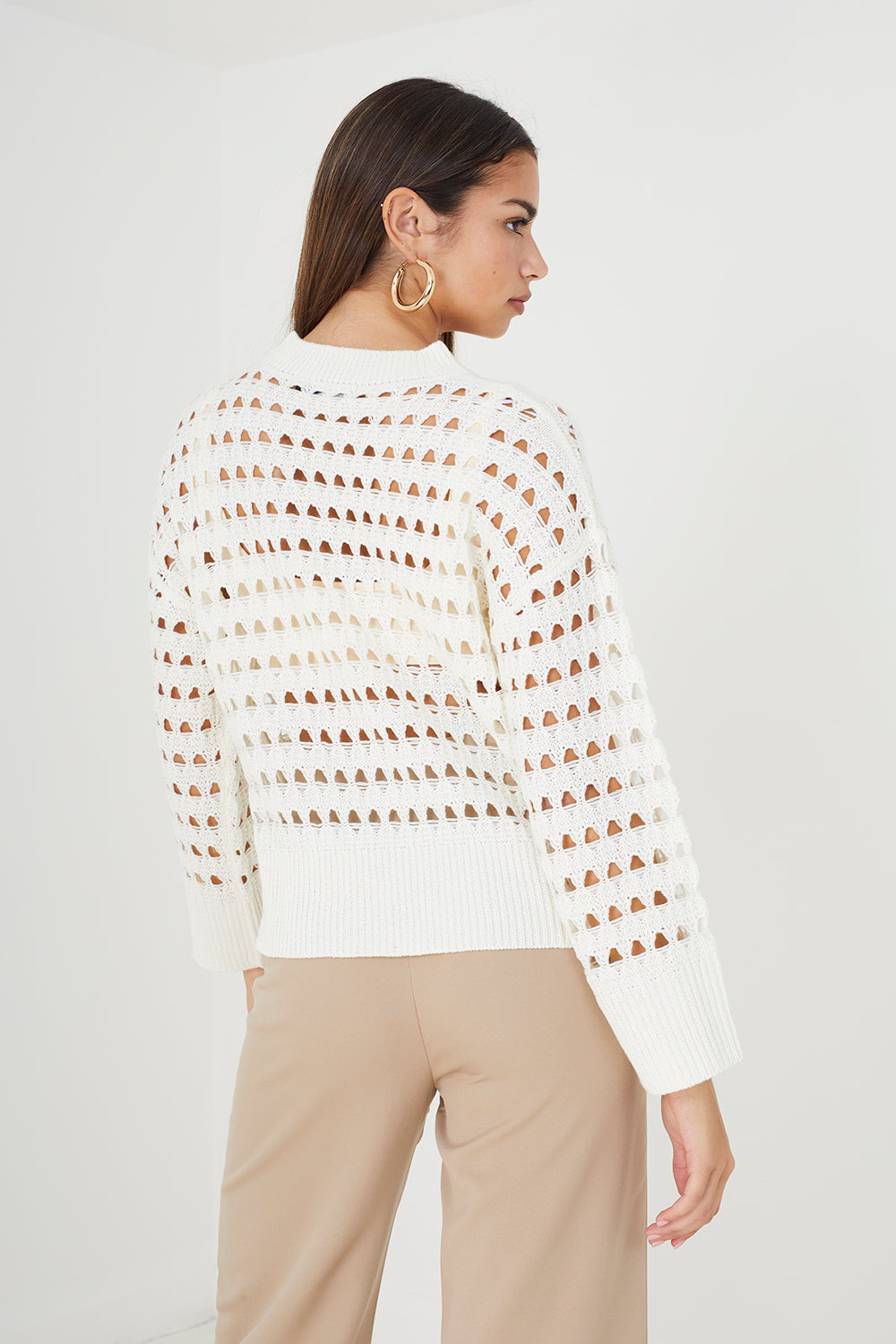 Brave Soul Cream Mesh Cropped Oversized Jumper - Cream Image 2