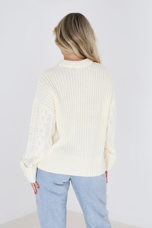 Brave Soul Ivory Crew Neck Cable Knit Jumper - Ivory Image 2