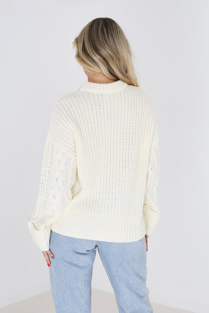 Brave Soul Ivory Crew Neck Cable Knit Jumper - Ivory Image 2