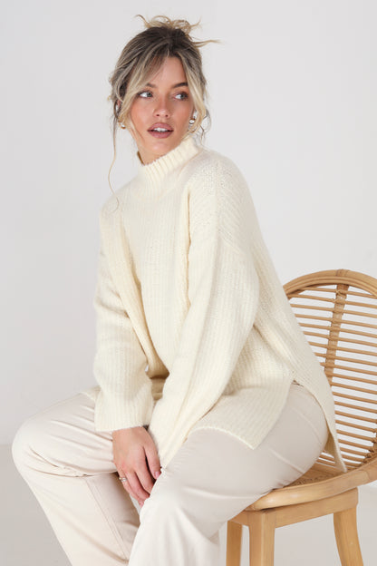 Brave Soul Cream Oversized Turtle Neck Jumper - Cream Image 1