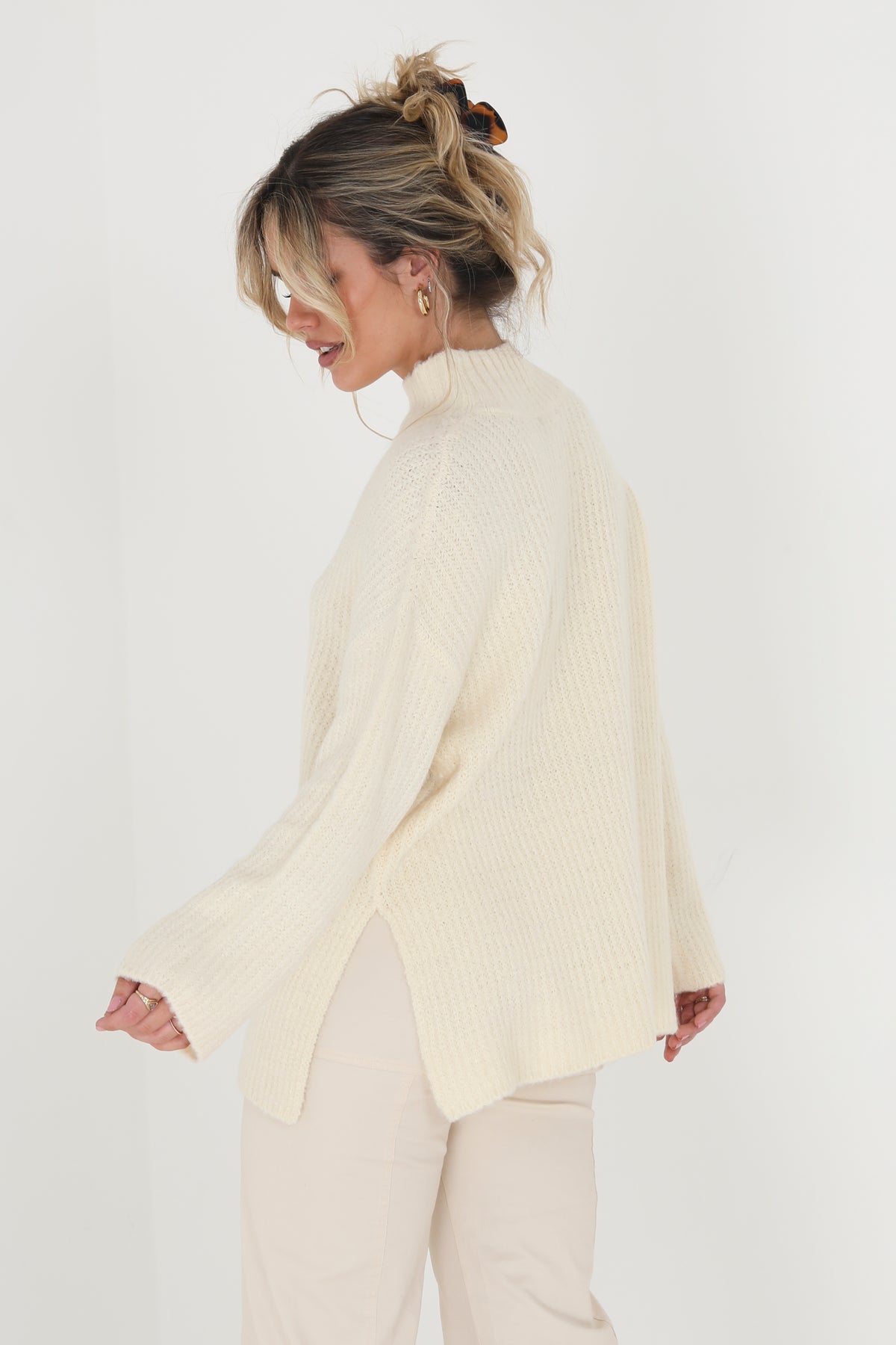 Brave Soul Cream Oversized Turtle Neck Jumper - Cream Image 2