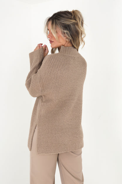Brave Soul Taupe Oversized Turtle Neck Jumper - Taupe Image 2