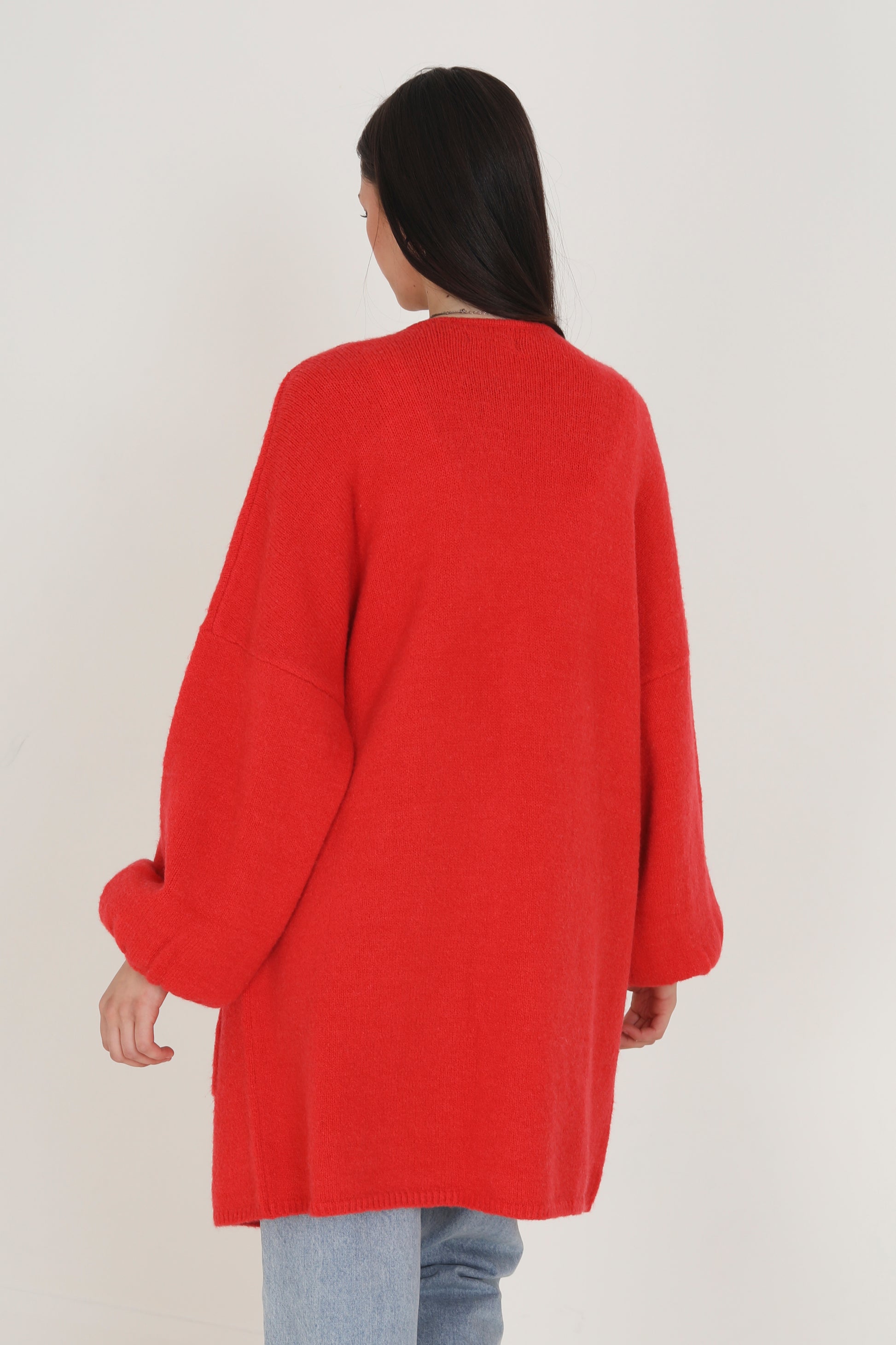 Brave Soul Red Oversized Cardigan With Balloon Sleeves - Red Image 2