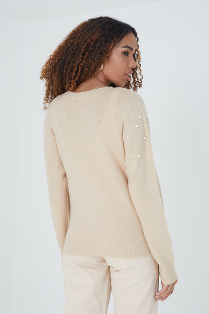 Brave Soul Camel Pearl Embellishment Cardigan - Camel Image 2